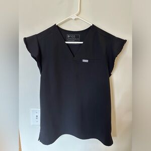 FIGS- BLACK- XS NATAL FLUTTER SLEEVE SCRUB TOP. LIMITED EDITION STYLE